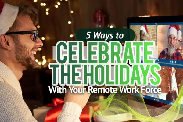 Virtual Christmas celebration with remote workers on a video call